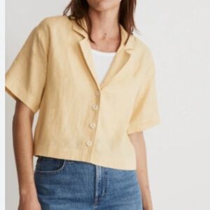 Madewell Linen Yellow Crop Button Down. Medium